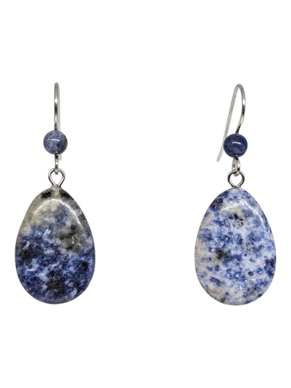 Handmade Blue Sodalite Teardrop Gemstone Silver Boho Dangle Earrings